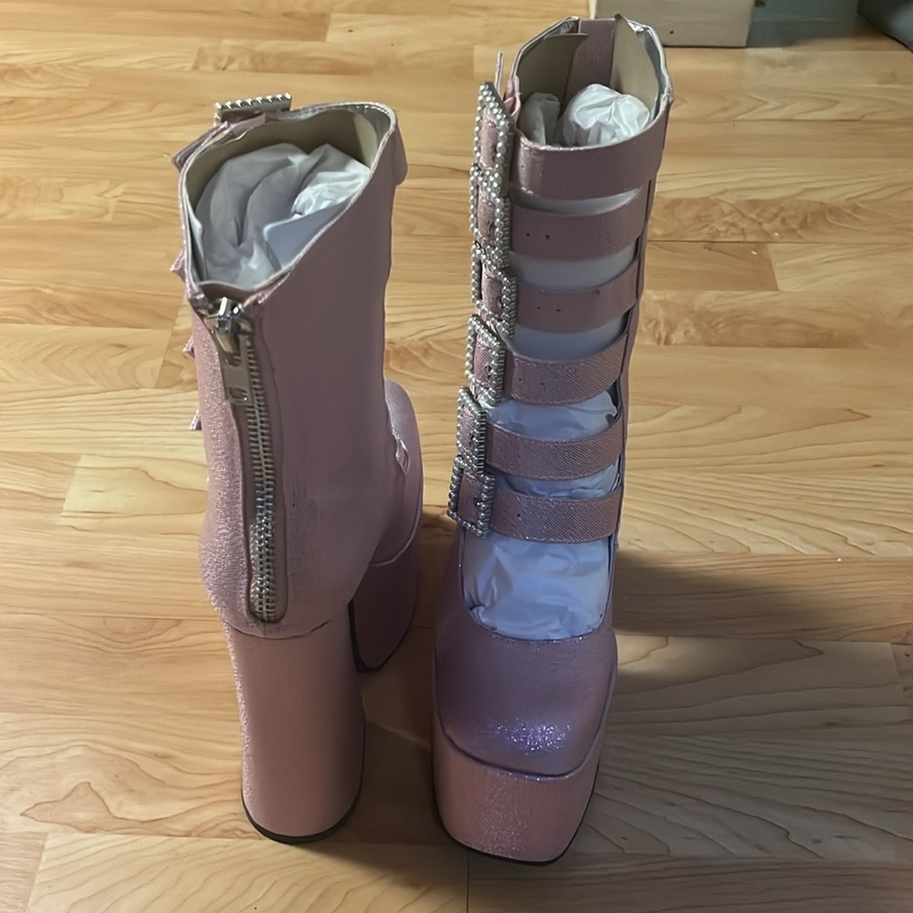 ‼️NWT‼️Dolls Kill X Sugar Thrillz Pink Platform Ankle Boots Size 8 - Picture 12 of 12